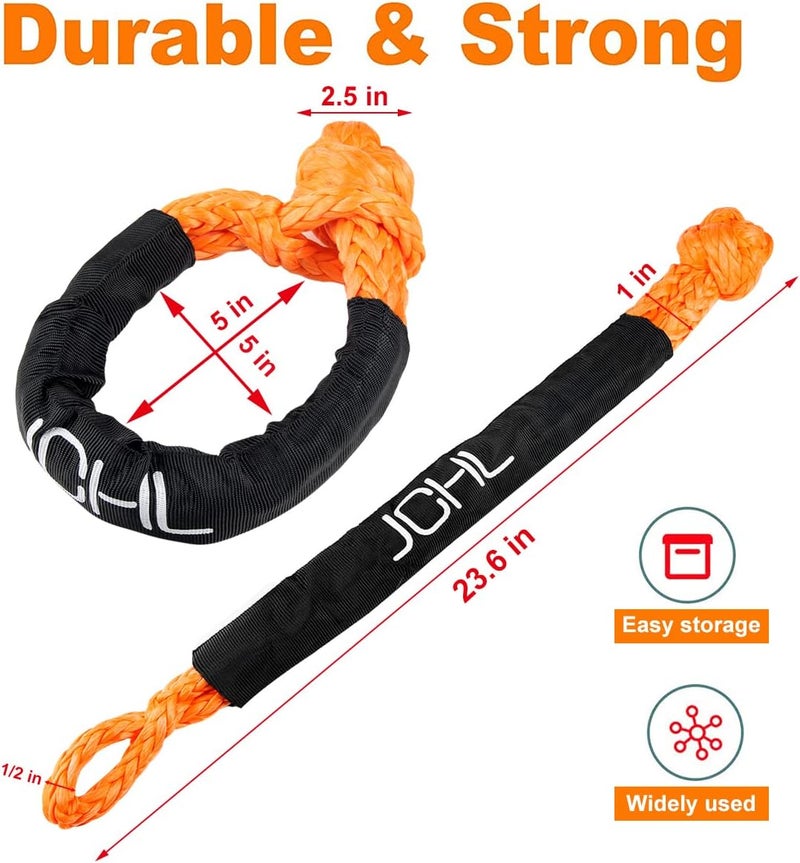 JCHL Soft Shackle Synthetic Road Recovery Rope 1/2' X 23 Inch 56000LBS Breaking Strength Tow Shackles for Sailing SUV Off Road Towing ATV Recovery 2 Pack - Image 5